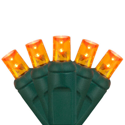 70 5mm Amber LED Christmas Lights, Green Wire, 4" Spacing