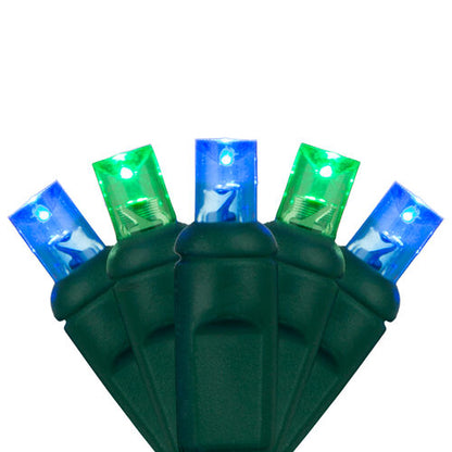70 5mm Blue, Green LED Christmas Lights, Green Wire, 4" Spacing