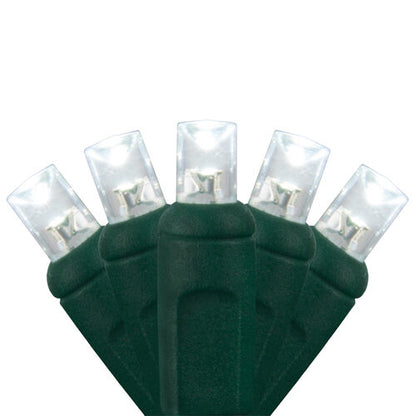70 5mm Cool White LED Christmas Lights, Green Wire, 4" Spacing