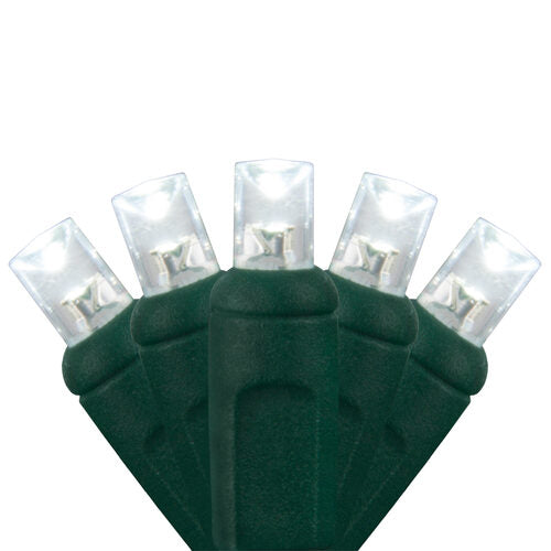70 5mm Cool White LED Christmas Lights, Green Wire, 4" Spacing
