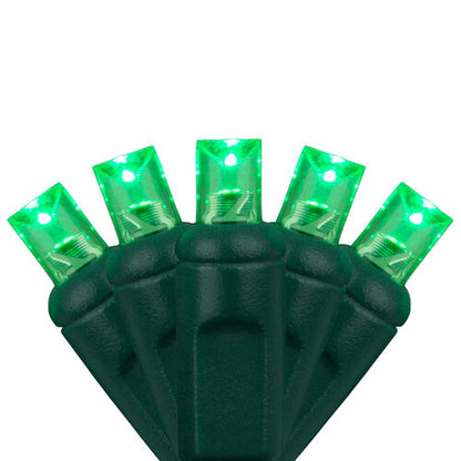 70 5mm Green LED Christmas Lights, Green Wire, 4" Spacing