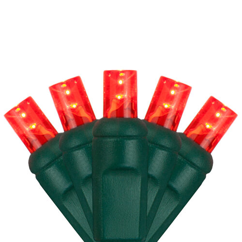 70 5mm Red LED Christmas Lights, Green Wire, 4" Spacing