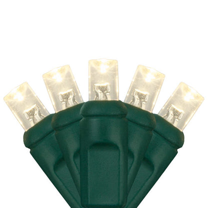 70 5mm Warm White LED Christmas Lights, Green Wire, 4" Spacing