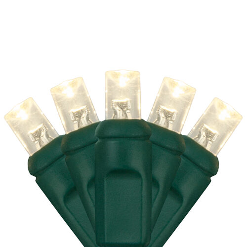70 5mm Warm White LED Christmas Lights, Green Wire, 4" Spacing